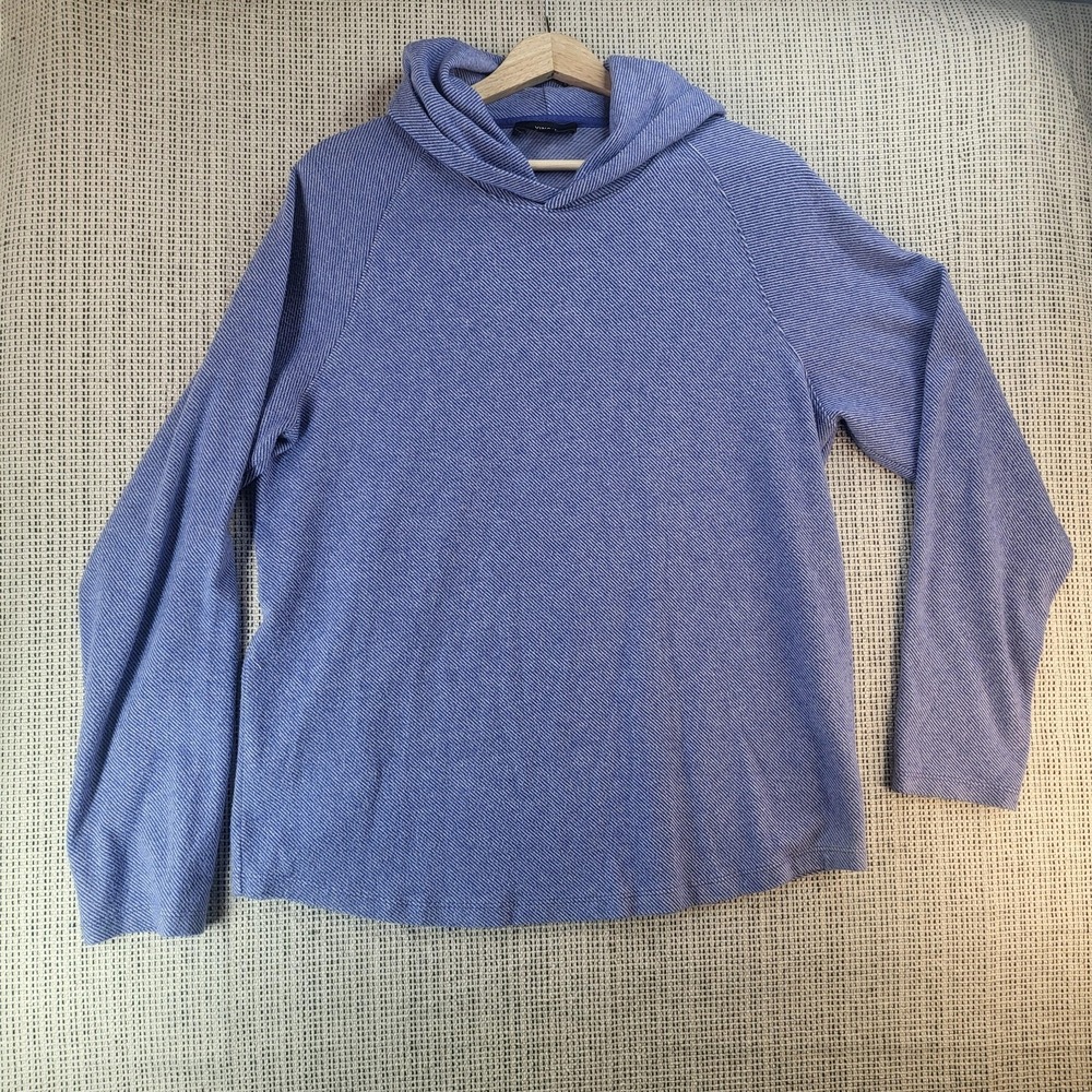 Vince Hooded Sweater Mens Large Blue Heather Knit‎ Pullover Raglan Long Sleeve